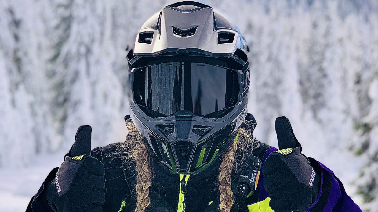Tiffanie Hoops wearing snowmobile gear 