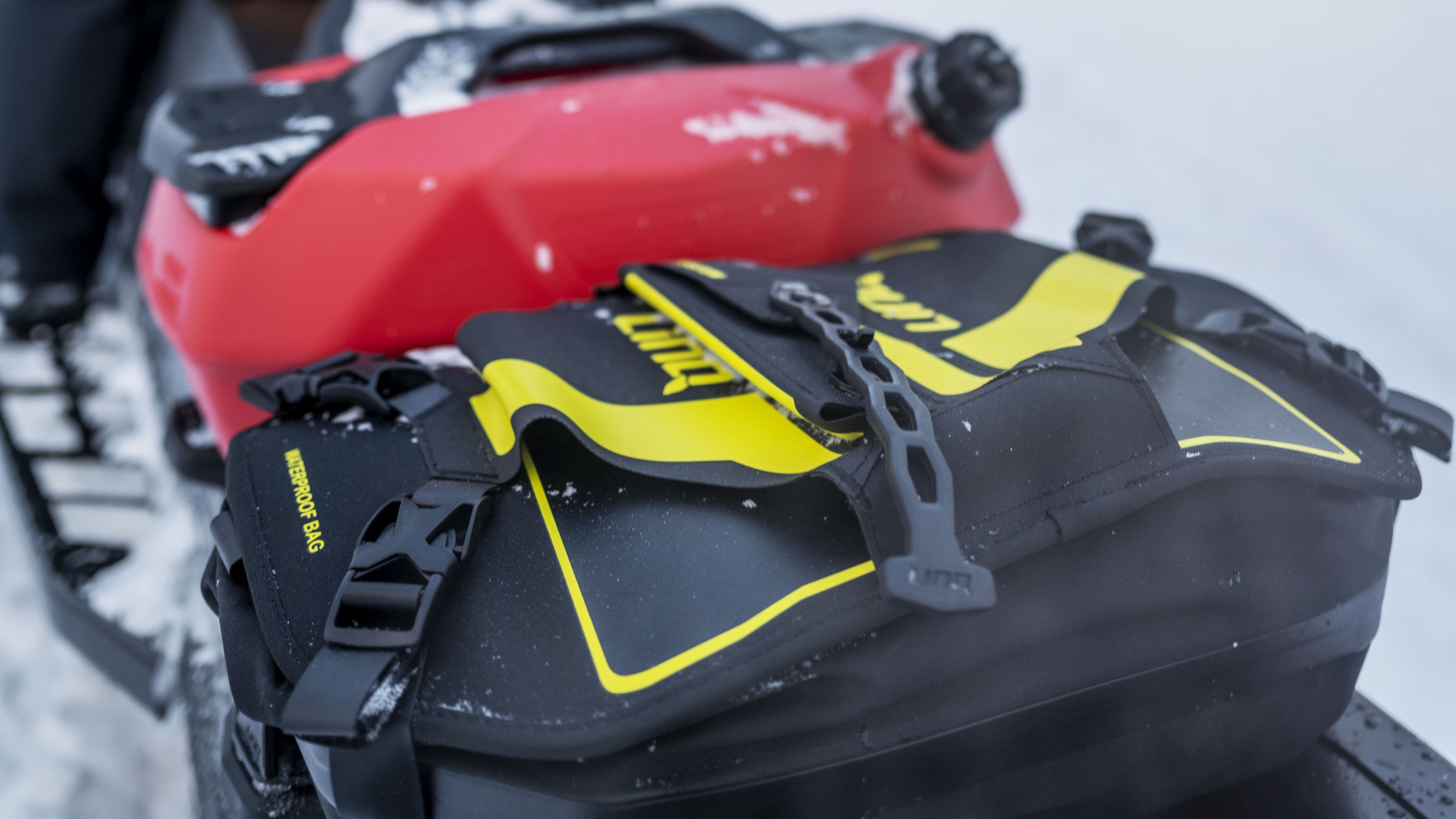 A LinQ bag and fuel caddy on a Ski-Doo tunnel