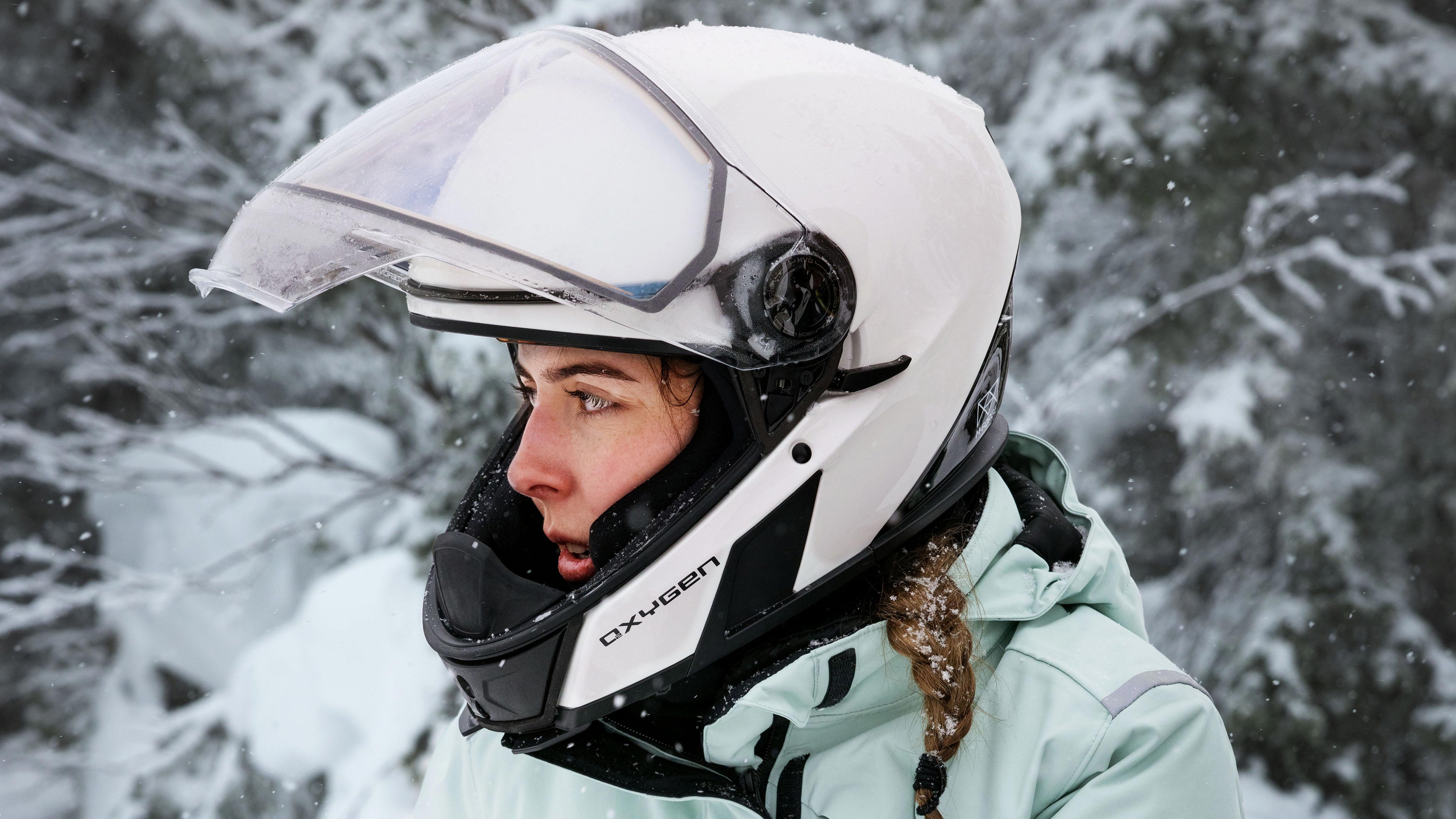 Woman wearing the Oxygen Helmet