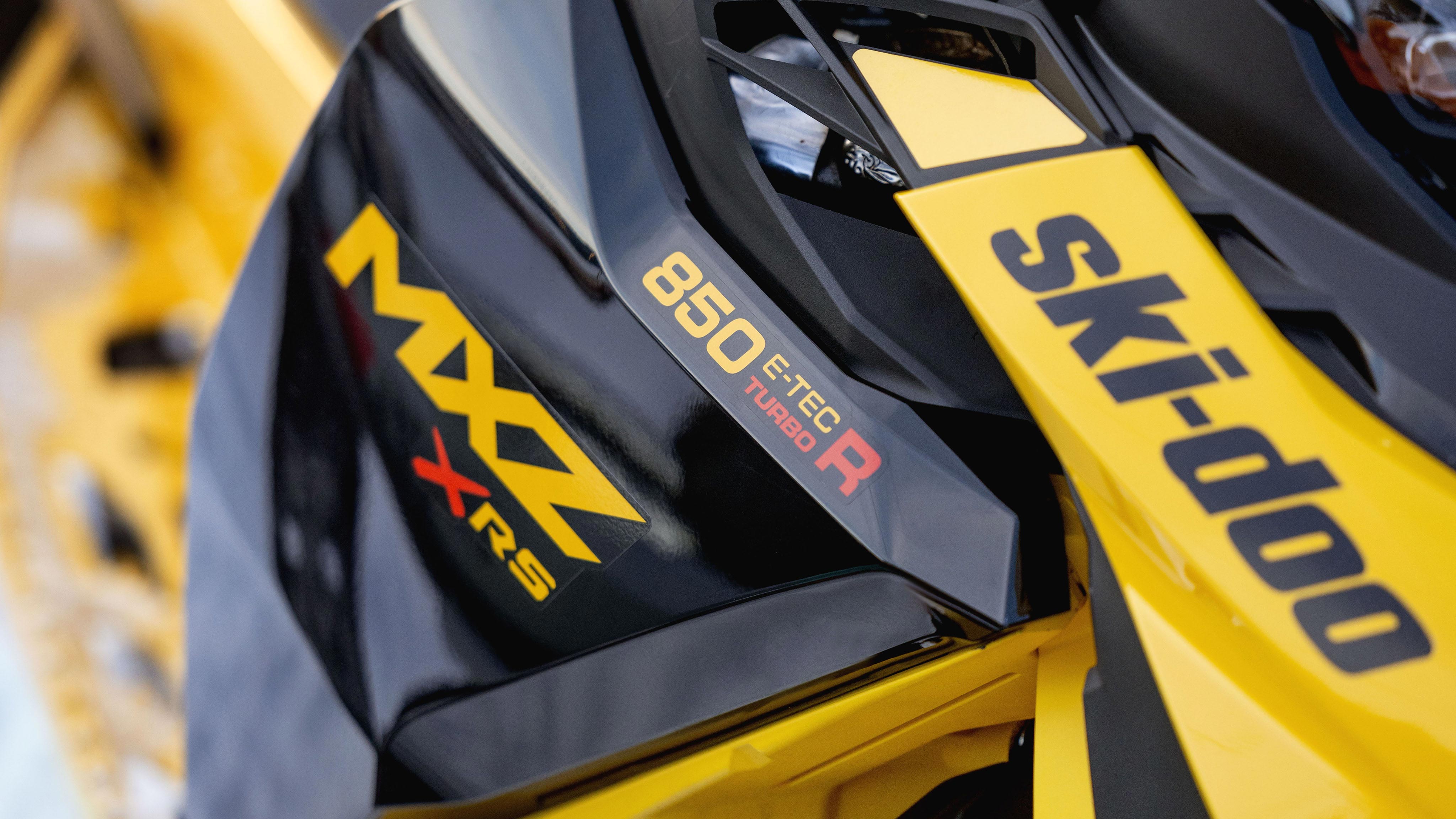 Close-Up of the MXZ X-RS with Competition Package 850 E-TEC Turbo R decals