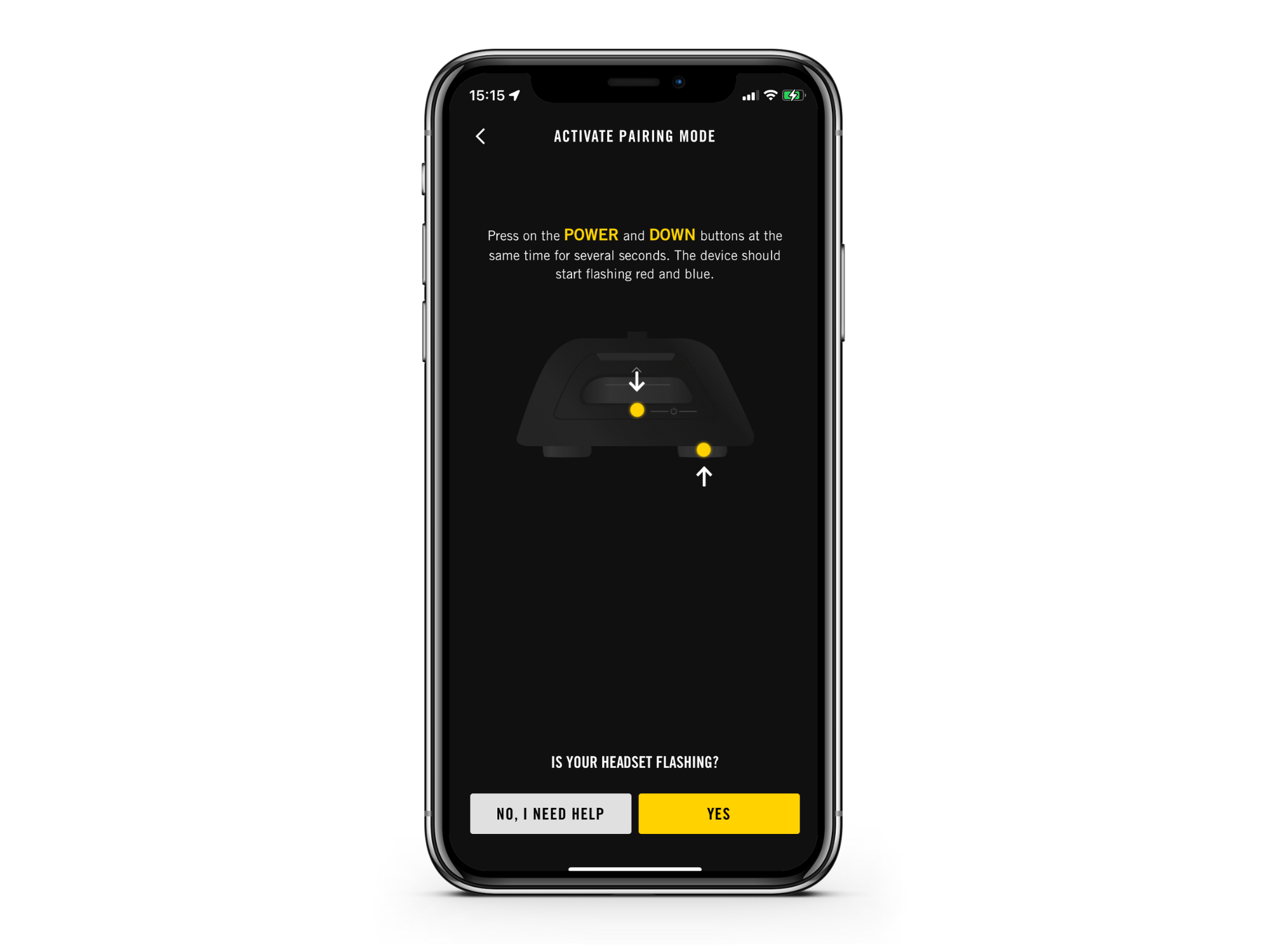 BRP GO!-appen visar parkopplingsstegen för Vibe-kommunikationssystem
