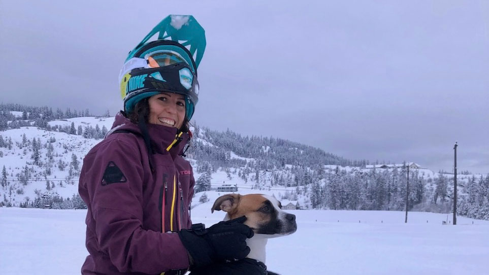 Ski-Doo Ambassador Michelle Salt with her dog