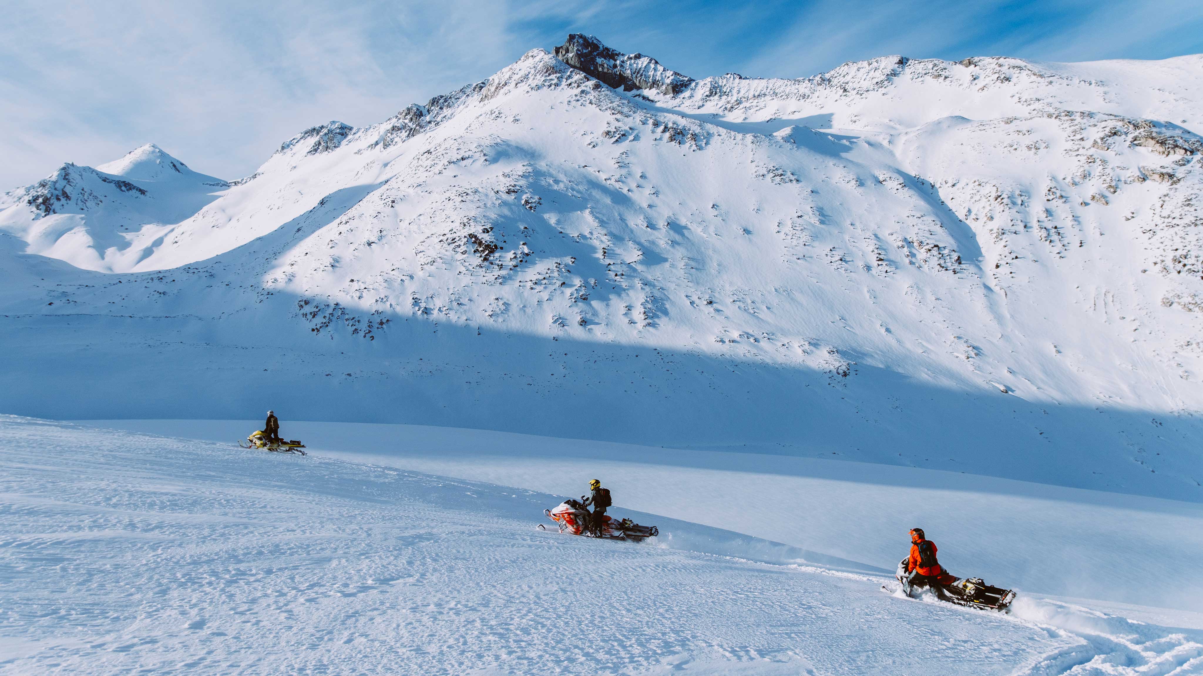 Three deep snow Ski-Doo riders in BC