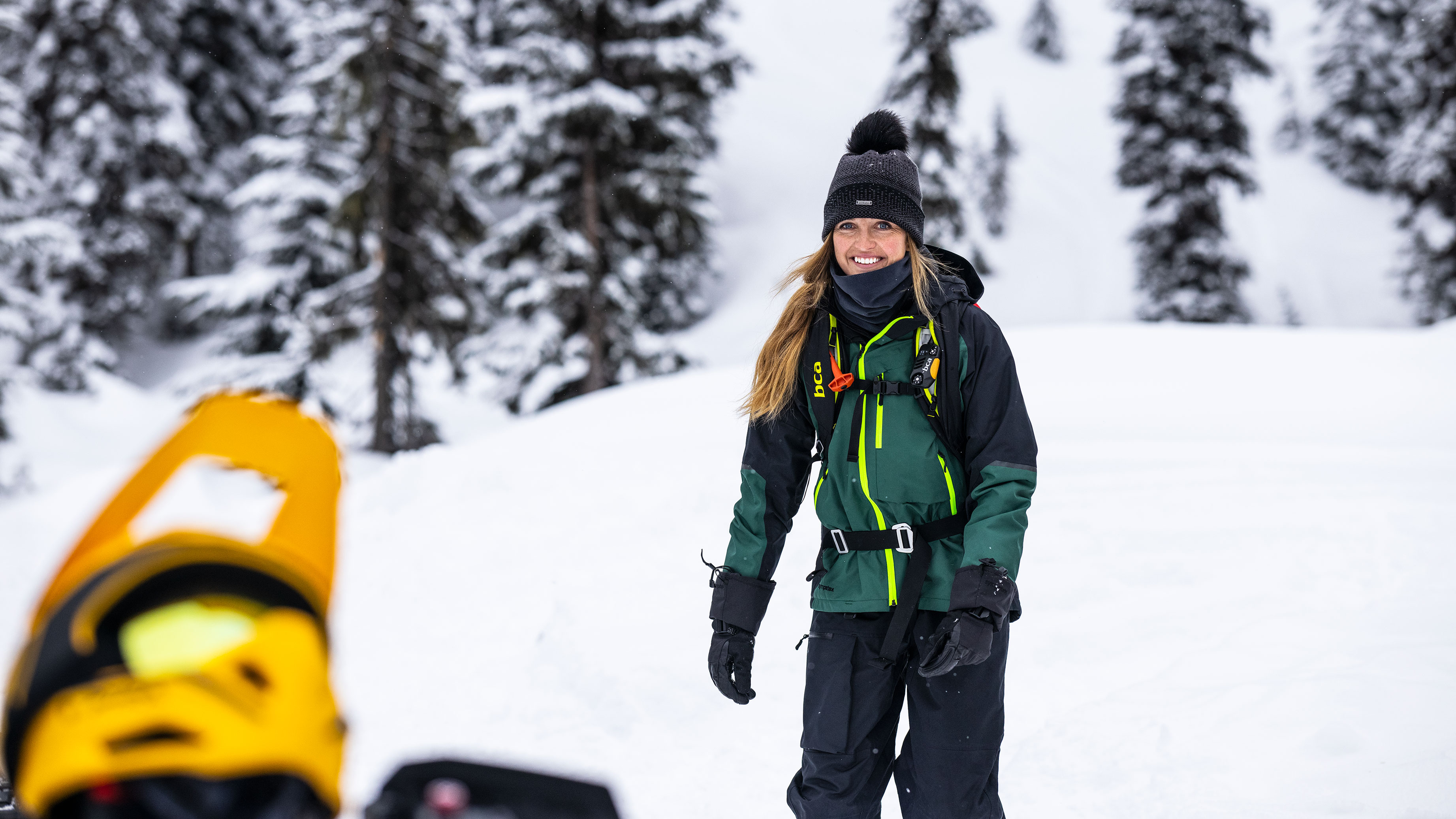 Ski-Doo Ambassador Stefanie Dean walking in the Snow